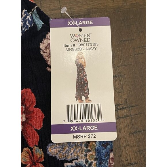 Bila XXL Navy Floral Boho Handkerchief Hem Maxi Dress 100% Rayon NWT Resort Wear - Picture 8 of 11